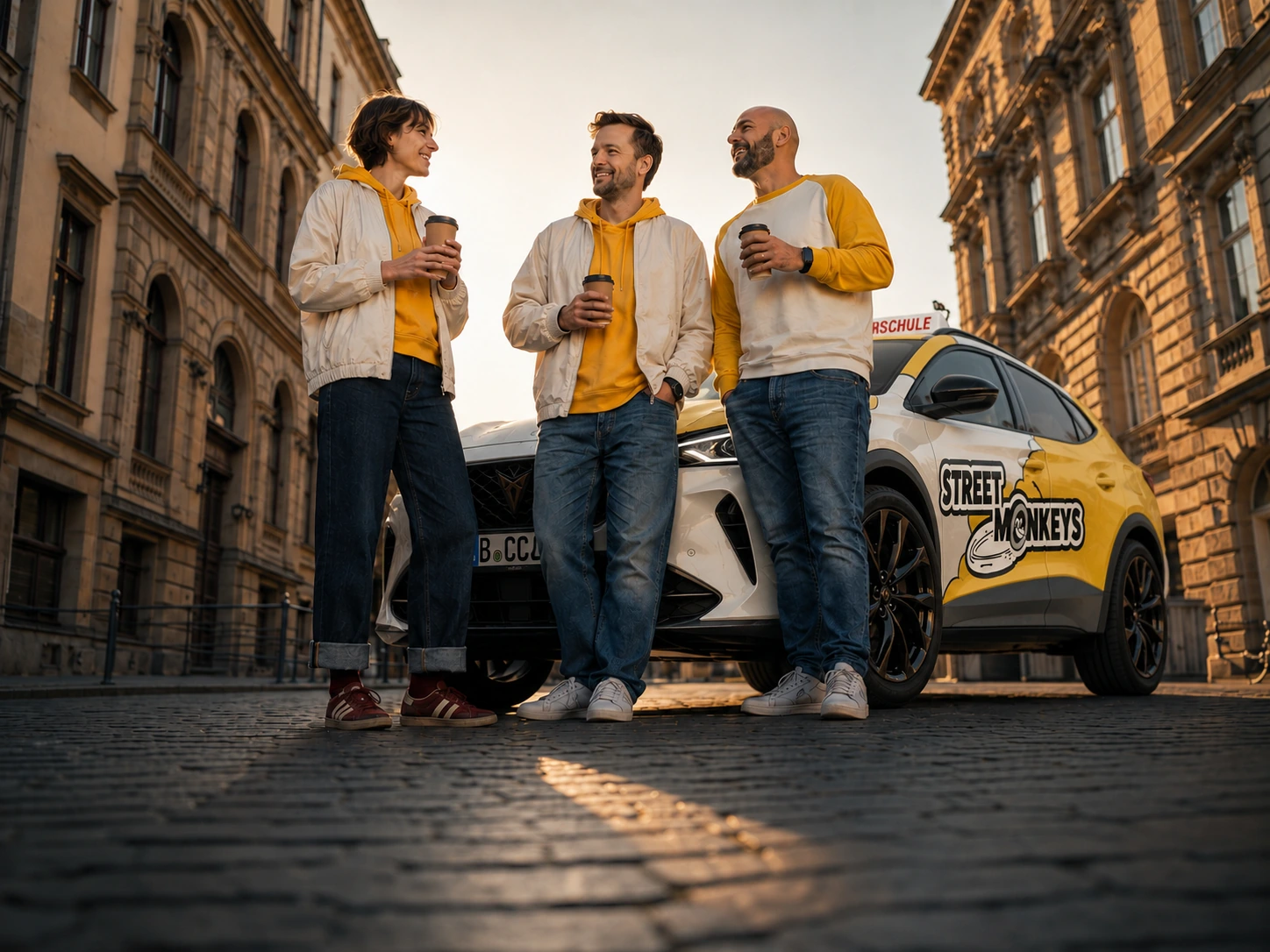 Street-Monkeys-Team am Ausbildungsfahrzeug